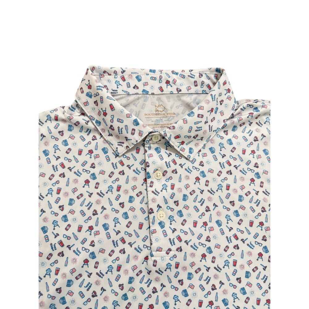 Southern Tide 4th of July American BBQ Print Short Sleeve Polo Shirt Size XXL
